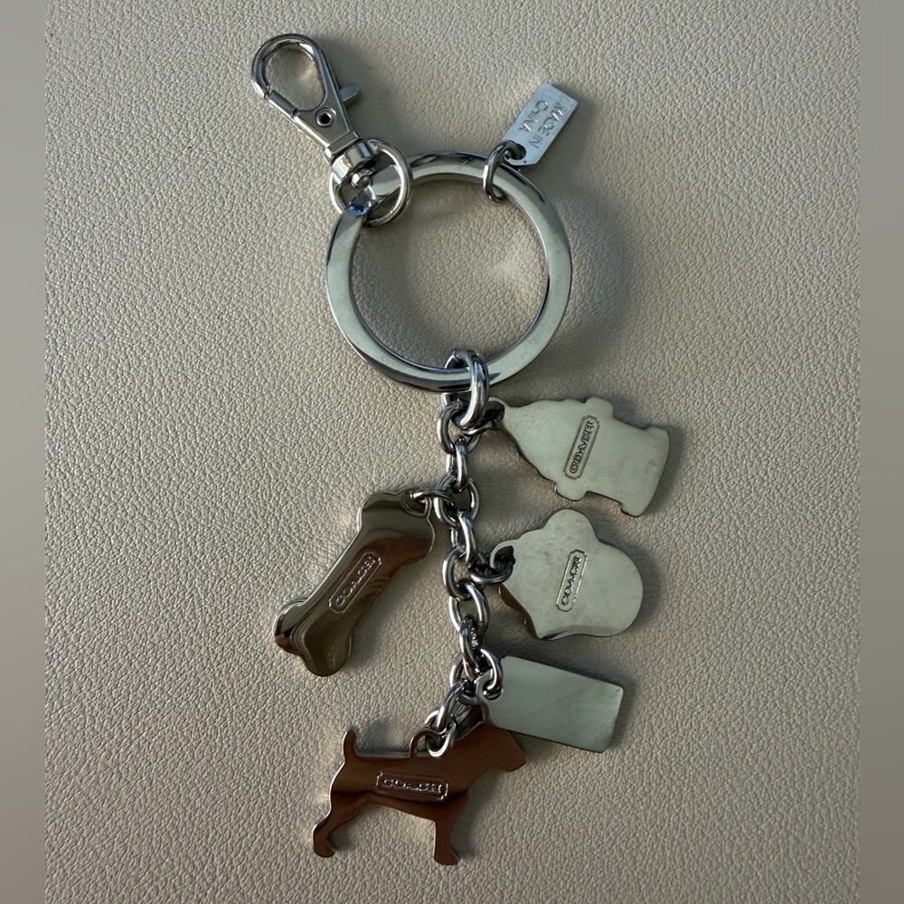 Coach Dog Charm Keychain Fob Bag Charm - Silver and Red - Terrier Jack Russell - Picture 2 of 2